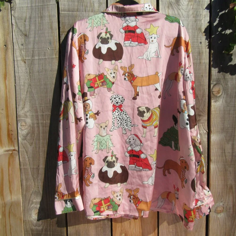 Brand New Karen Mabon Pink Christmas Dog Pajama Top & Pants Set Size 3XL - Picture 3 of 12